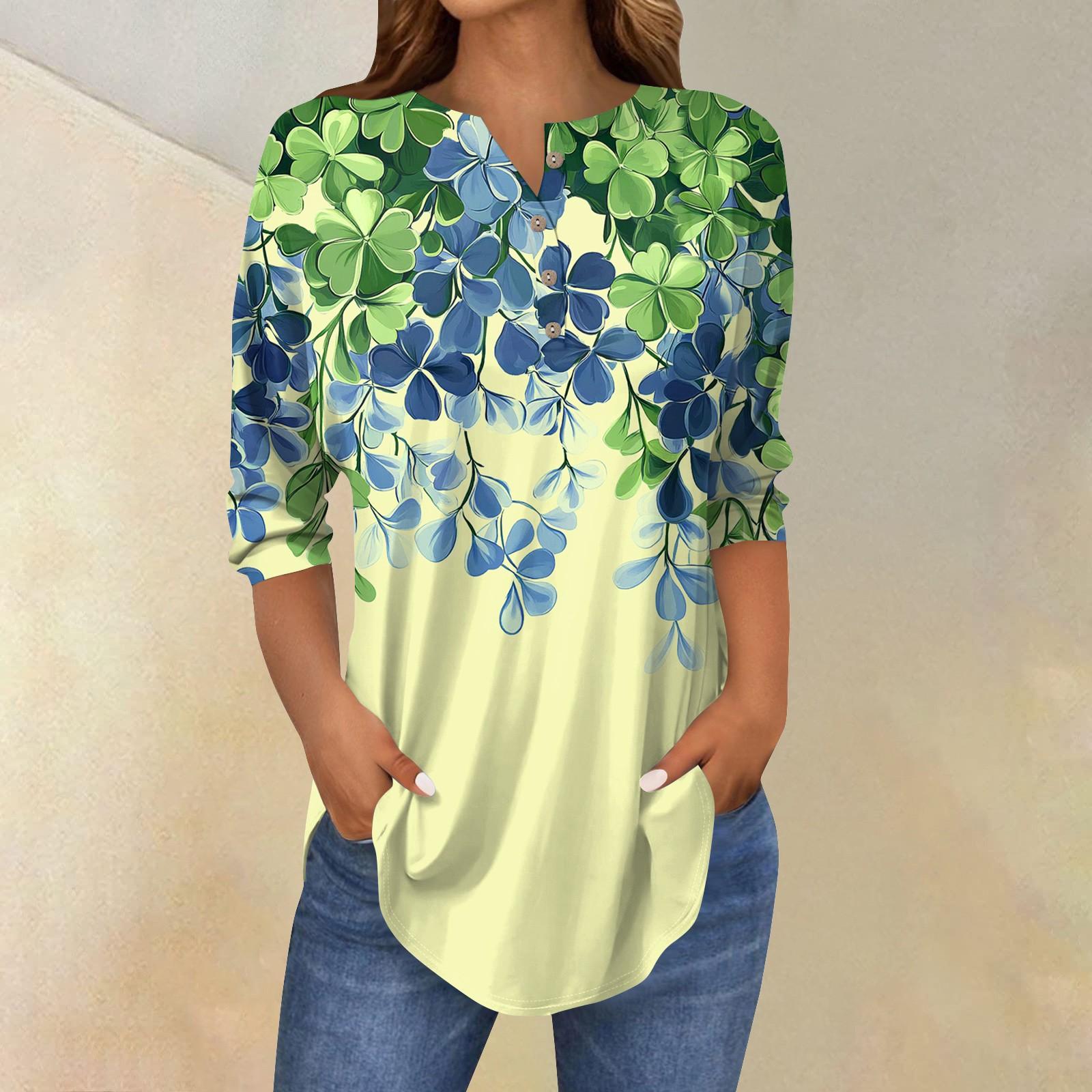 

Женские топы с рукавами 3/4, летние футболки с принтом и V-образным вырезом, повседневные базовые футболки, рубашки на пуговицах, туники, топы St. День Патрика XL жёлтый