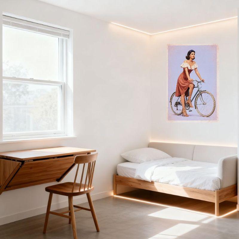 Sexy 1950s Pin - Up Style Woman On Vintage Silver Bicycle Retro Dress Metal Tin Sign for Bar Pub Home Wall Decor