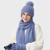3Pcs/Set Winter Hat Scarf Gloves Set Solid Color Windproof Plush Ball Hat Neck Warmer Touch Screen Gloves Set