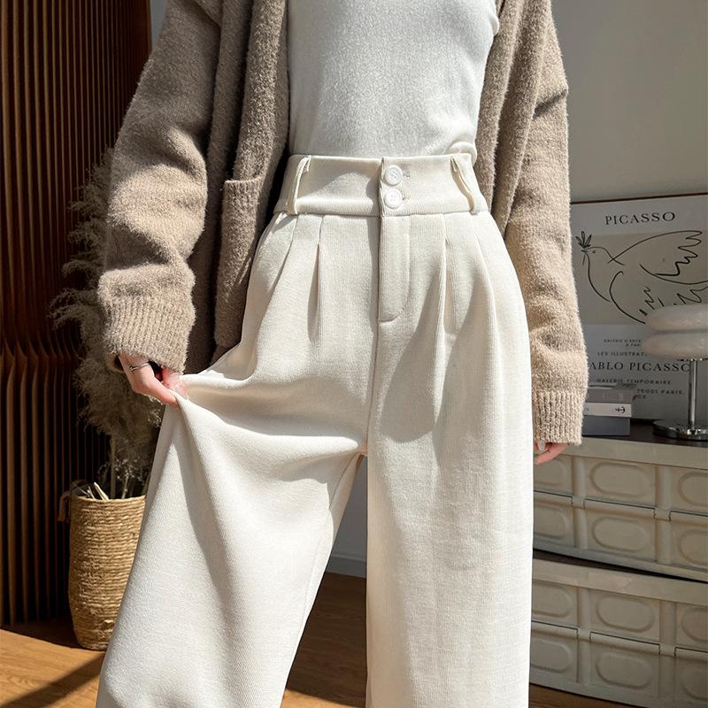 Suit pants children's autumn and winter new white velvet vertical straight-leg pants small corduroy wide-leg pants
