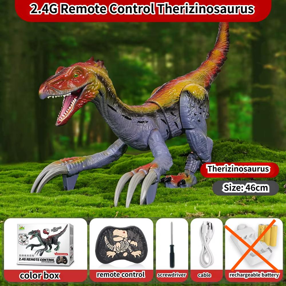 2.4GHZ Remote Control Dinosaur Toys Walking Therizinosaurus RC Dinosaur Toy with Mist Spray/Light for Gift
