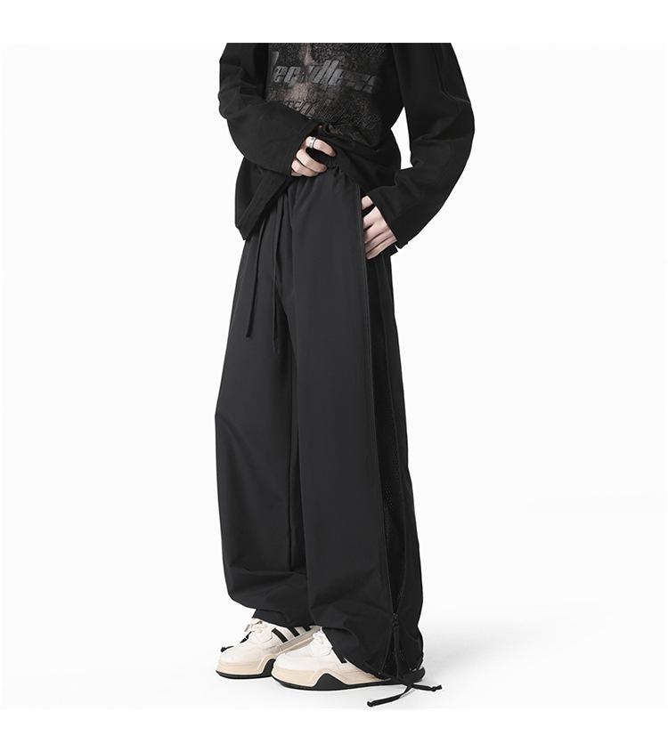 Men's Hong Kong Style Ice Silk Cargo Pants - Summer 2025, Thin, Quick-Drying, Side Zipper, Mesh Casual Pants.