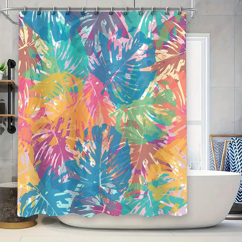 

Vibrant Palm Leaf Shower Curtain For Bathroom Decor Waterproof Fabric With Hooks, Available In Multiple Sizes! W60H190(CM)-1 Pcs