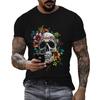 Trendy Skull Floral Graphic Short Sleeve T-Shirt, Cool Casual Top for Men