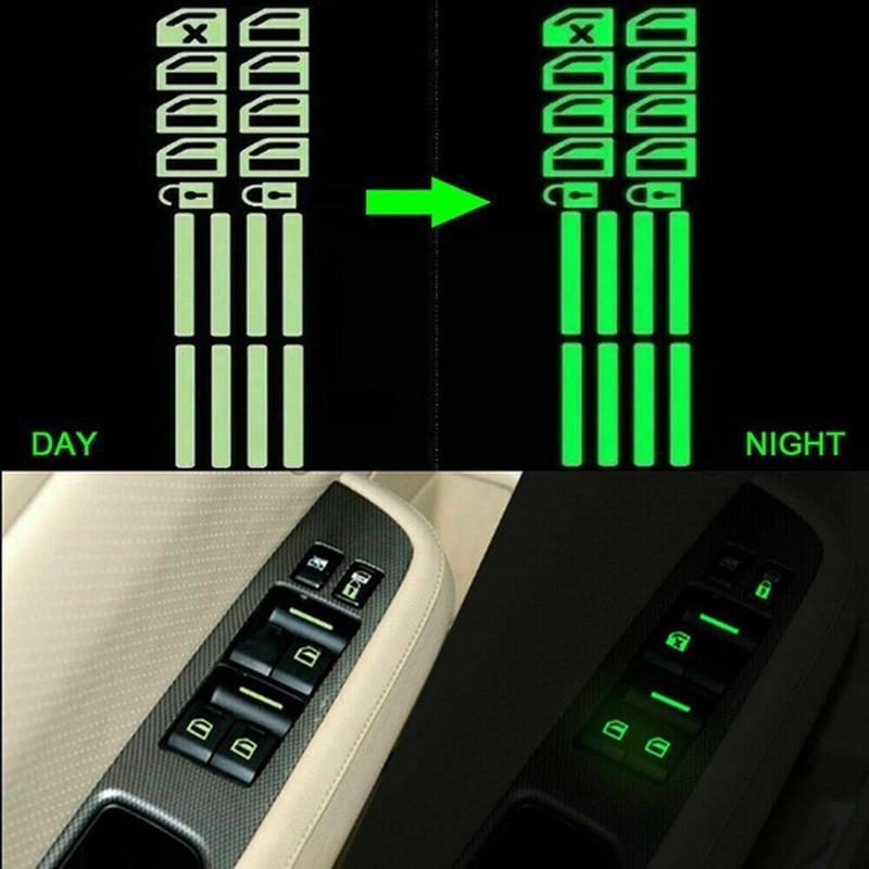2PCS Control Schalter Fluoreszierende Aufkleber für Auto Innen Tür Griff Taste Panel Nacht Sicherheit Fluoreszierende Aufkleber Zubehör