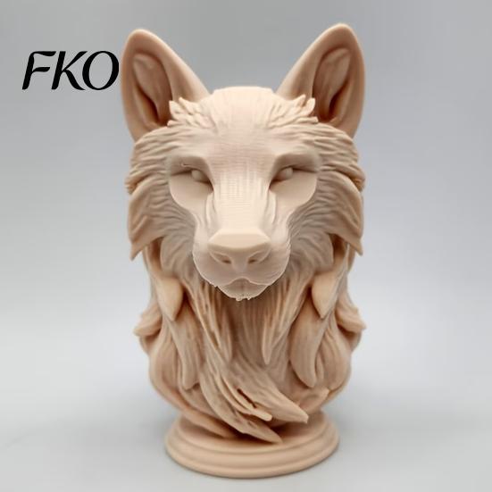 Wildtier Kopf Skulptur 3D Gedruckte Wolf Figur, Realistische Statue mit Runder Basis, für Heim Büro Bücherregal Dekor Dekoration