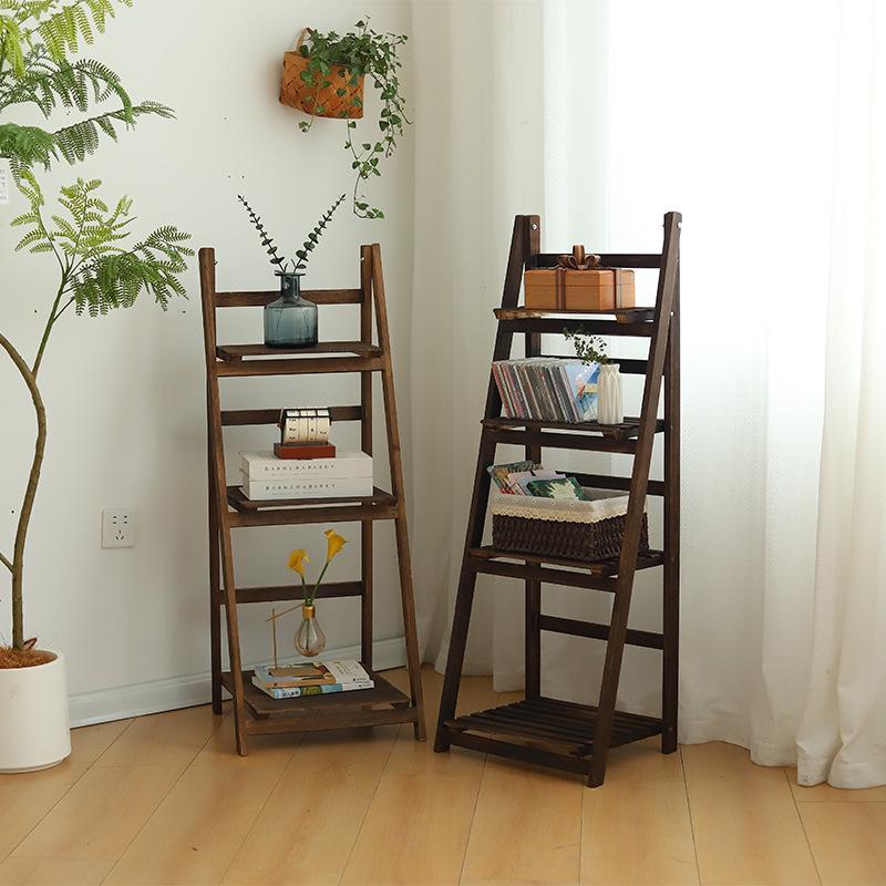 Foldable White Pine Wood Flower and Shoe Stand - Floor-Standing 4-Layer Multi-Use Rack