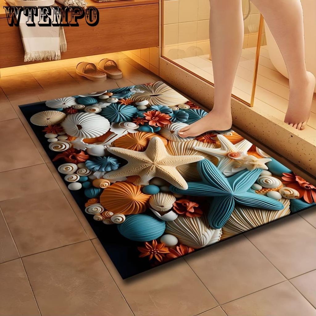 Tapis de sol 3D coquillage antidérapant tapis de porte de salle de bain résistant à la saleté et antidérapant tapis de sol pour salle de bain