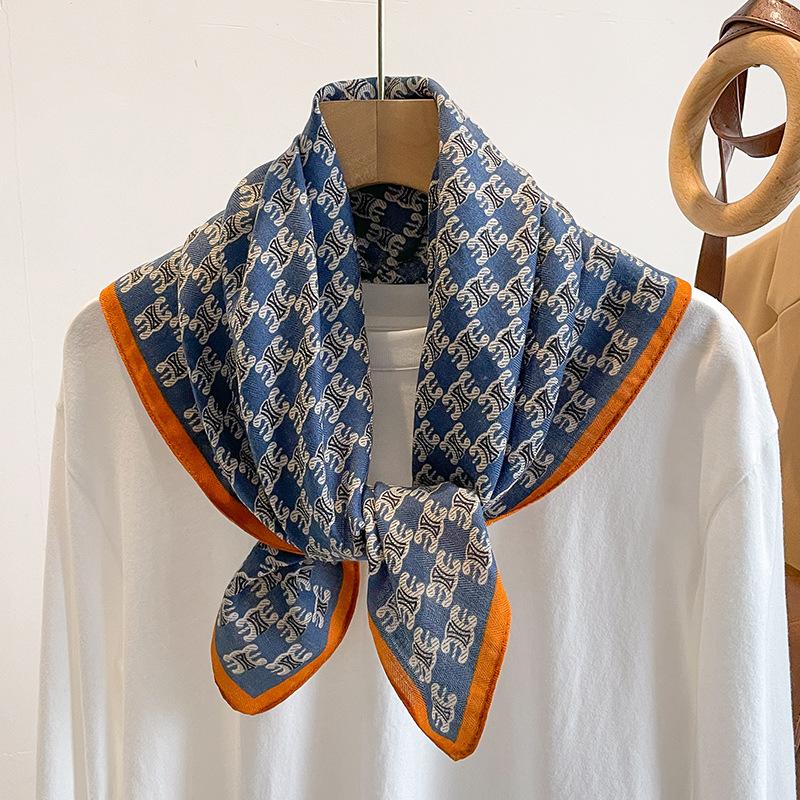 Orange Cashew Flower Cotton and Linen Hair Scarf  Small Square Scarf  Women's Thin Scarf  Linen Headscarf  Versatile Shirt