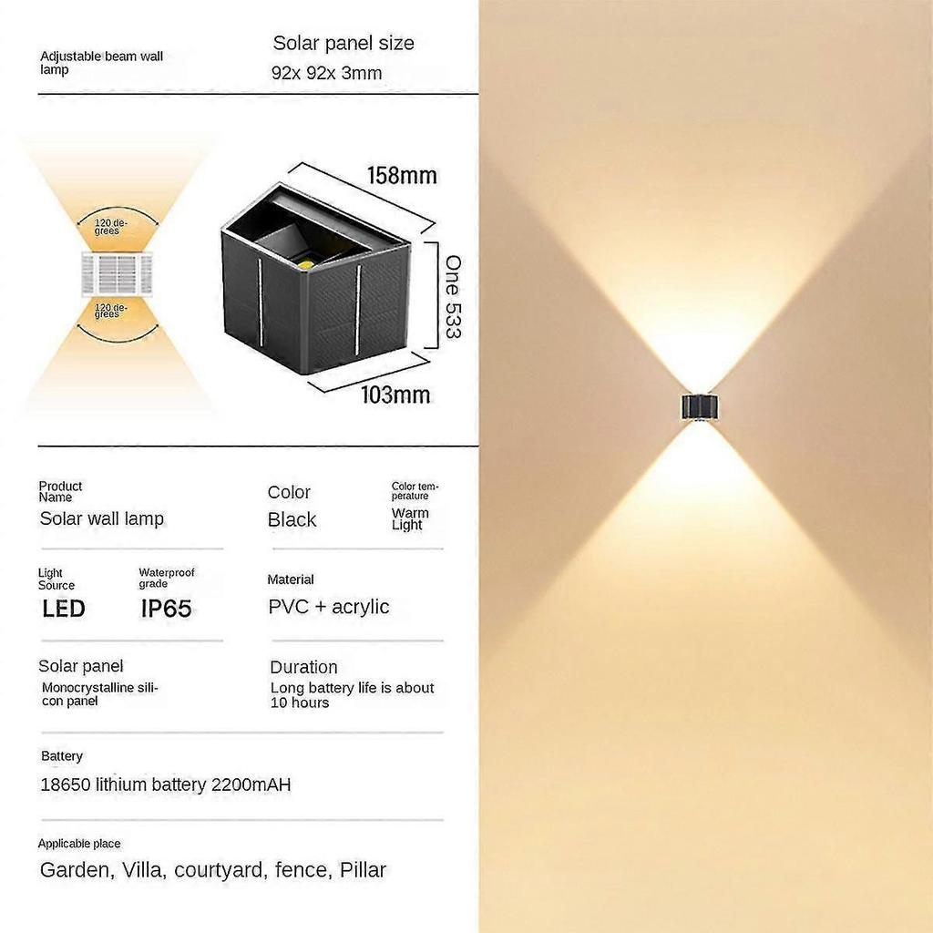 Solar Wall Light Outdoor Up-Down Lighting LED Lamp Solar Wall Washing Lights for Courtyard Garden Dimmable