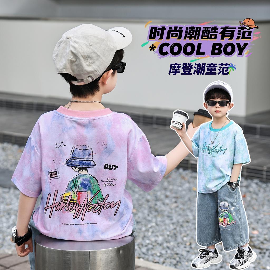 Boys' Summer Short Sleeved Set 2026 New Fashionable Children's Summer Dress Boys' Baby Jeans Two Piece Set Trendy