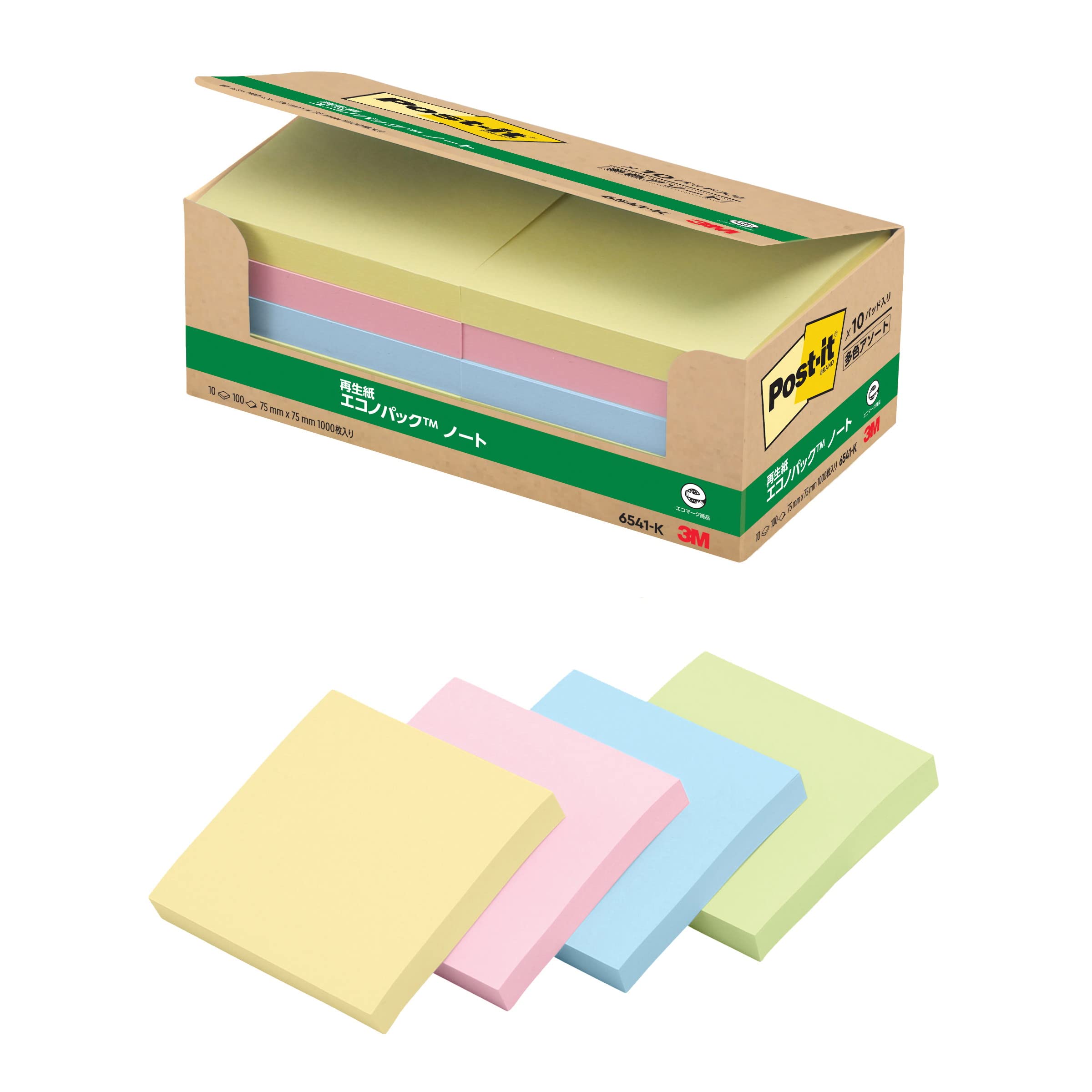 

pastel 75 x 75 100 sheets x 10 Post-it notes, colors, mm, pads, 6541-K