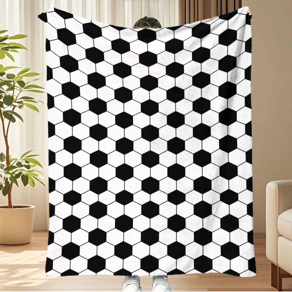Voetbal Zeshoek Print Fleece Deken Oversized Super Zacht Warm Pluche Plaid voor Sportfans Jongens Size: 75*100cm, Weight: 320 GSM