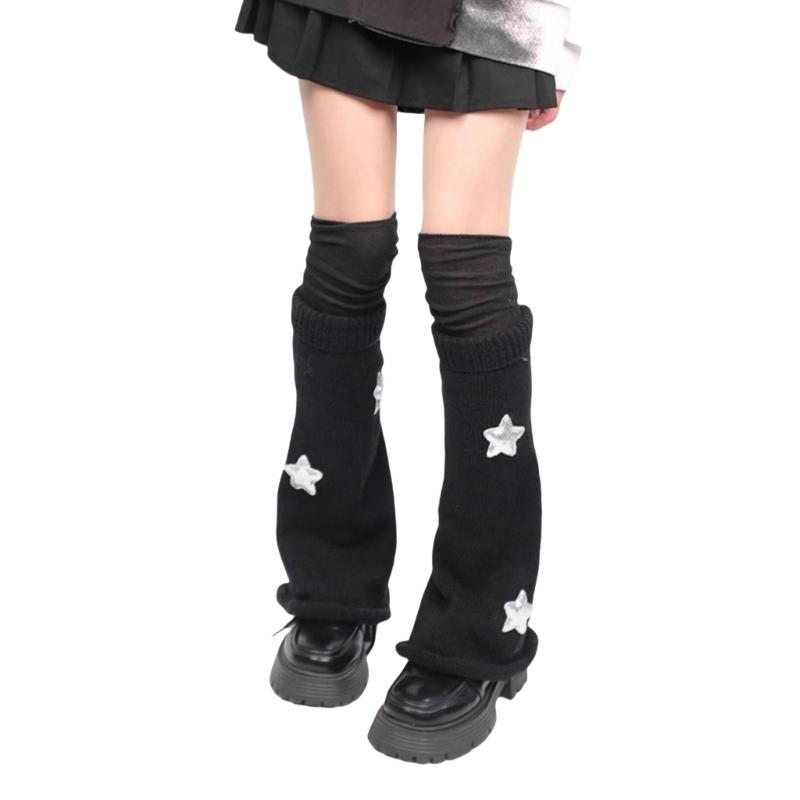 Polainas Punk para Mulheres Fofas Estrela Tricotadas Flare Longas para Botas com Meias Acima do Joelho Conjunto Roupa de Inverno Outono