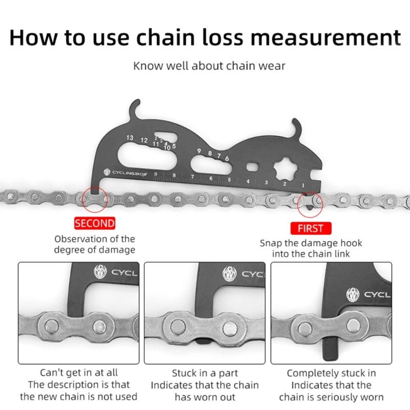 6 in 1 Bike Chain Checker Chain Checker Gauges Tool Bike Chain Wear Indicators Bicycles Chain Gauges Measurement Checker