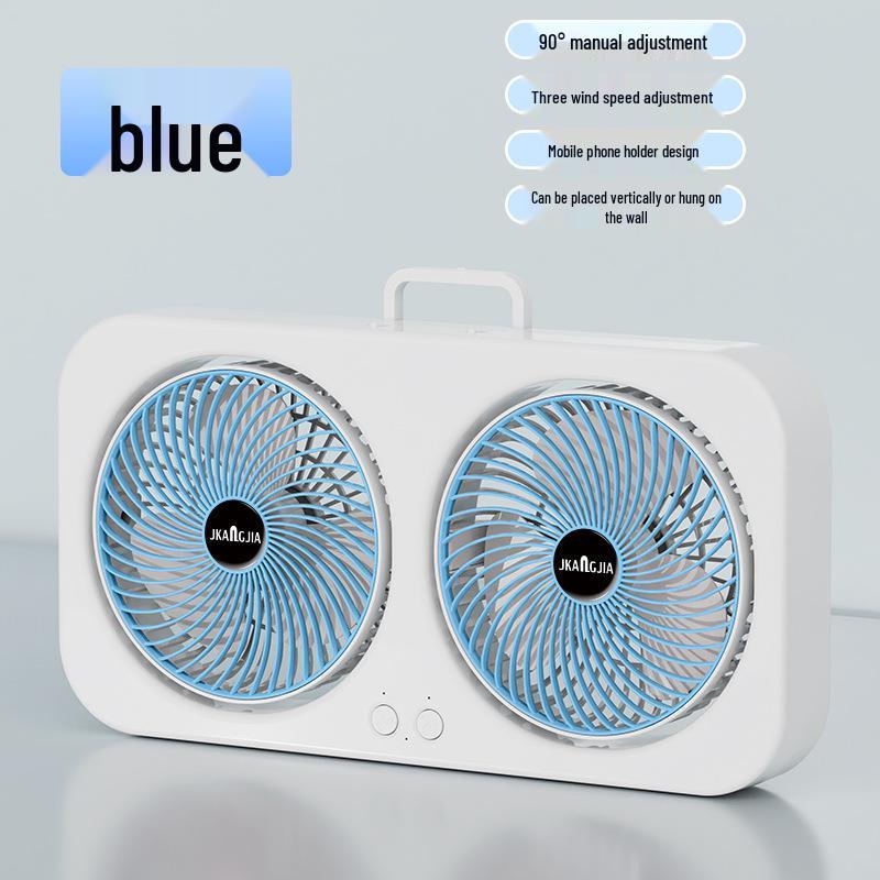 

Dual-head Hanging & Desktop Air Circulation Fan with Triple Spray Feature. USB Rechargeable
