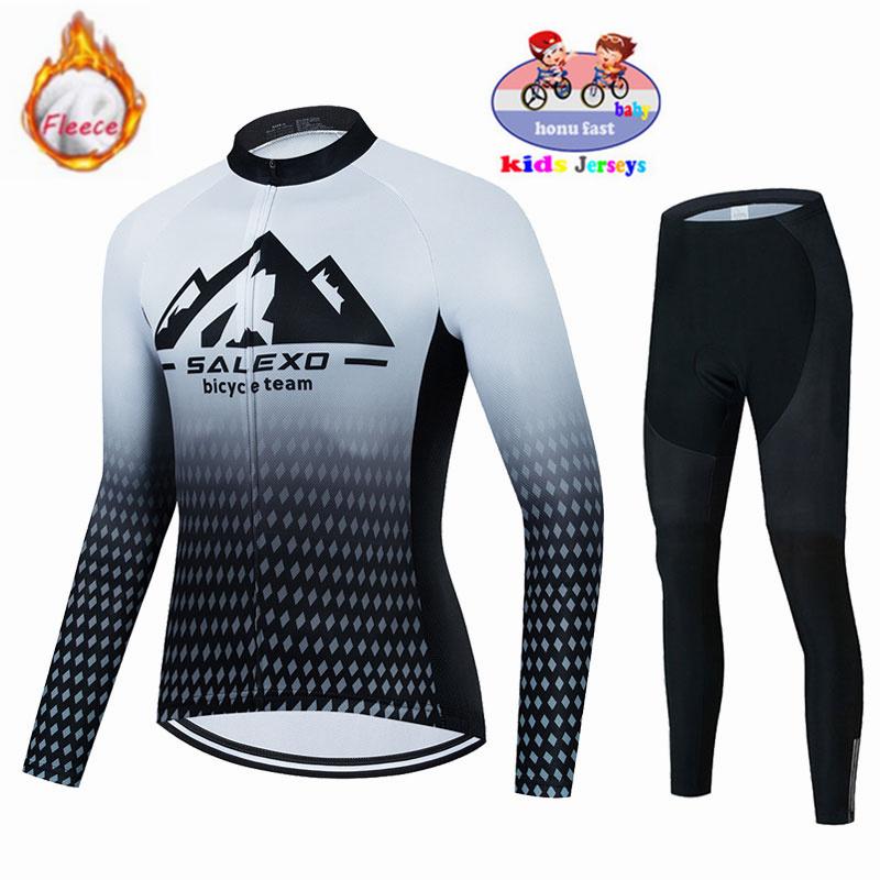 Winter Warm Cycling Clothing Set Children's  Thermal Fleece  Long Sleeves Kids Bike Clothing Outdoor Mountain Bicycle Uniform Bike Wear