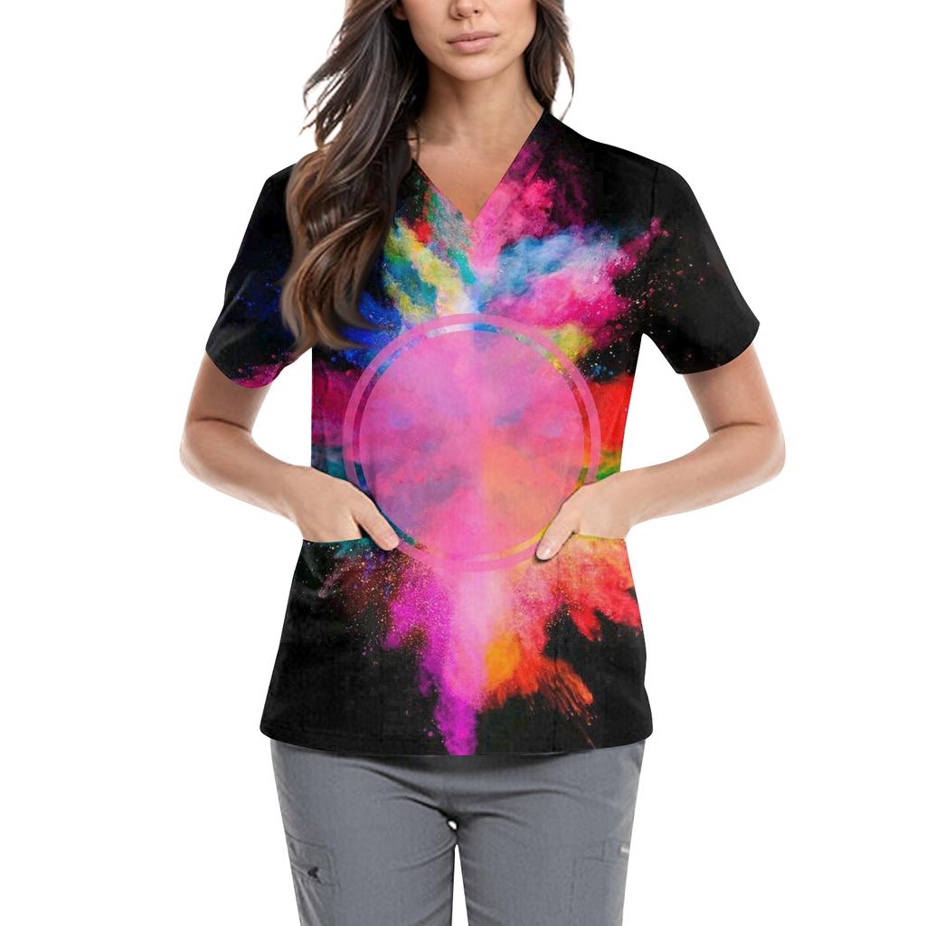 Women's  Carnival Themed Outfit Party Mask Pattern Caregiver Top