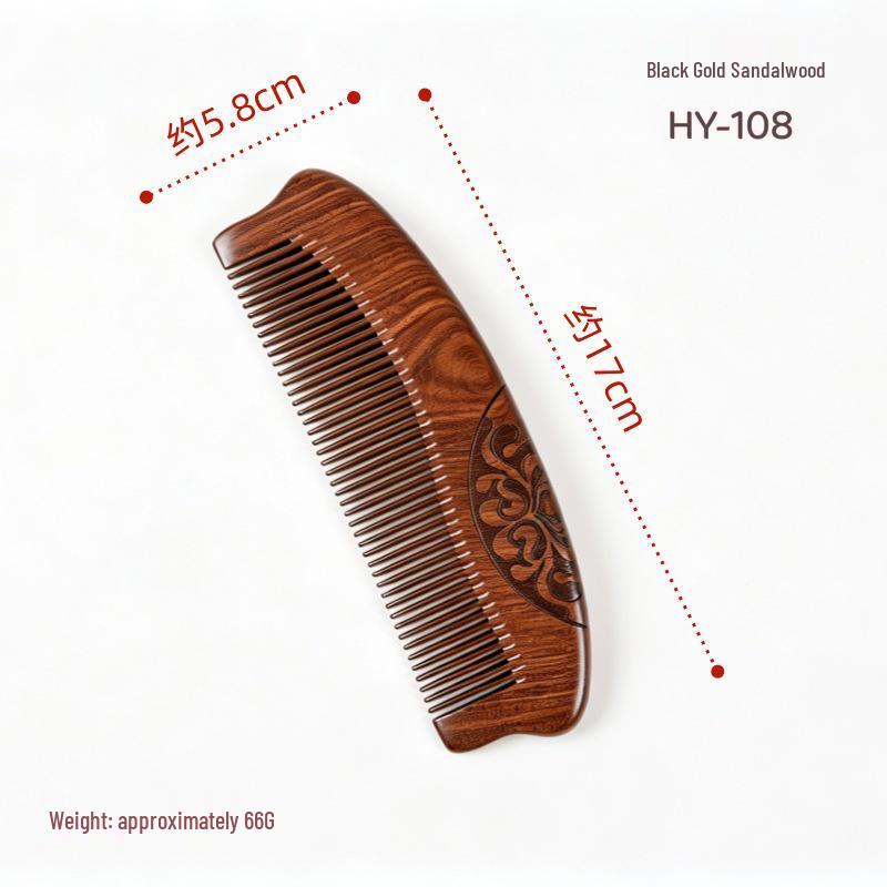 Black Gold Sandalwood Comb: Anti-Static, Anti-Hair Loss, Portable Meridian Massage Comb for Men & Women, Ideal Gift & Engraving Option.