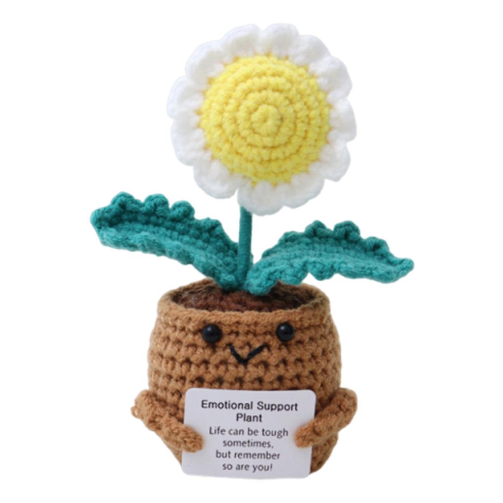 Knitted Decor Emotional Support Crochet Doll with Card Crochet Potted Tabletop for Women Mom Family Friend Teacher