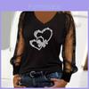 Long Sleeve T Shirt With Heart Pattern And Sequin Embellishments For Office Wear
