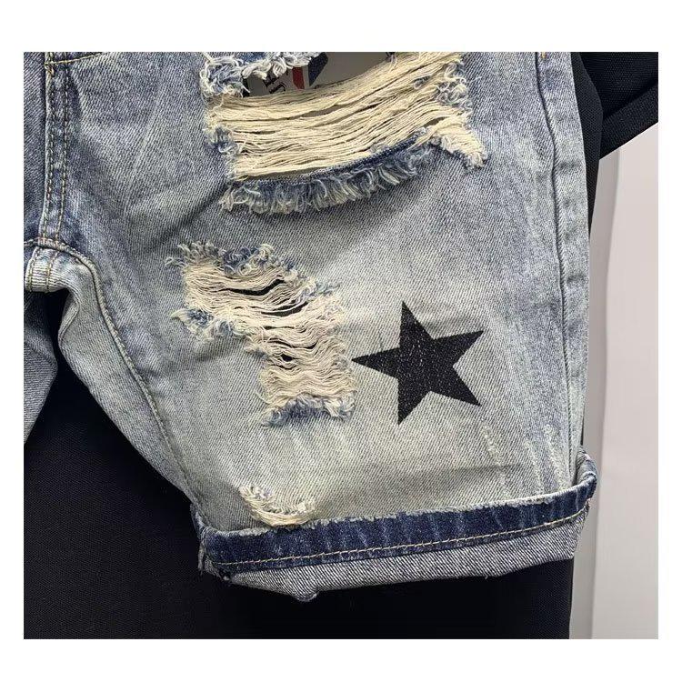 Men's High-End Trendy Summer Ripped Denim Shorts - Slim Fit Youth Style