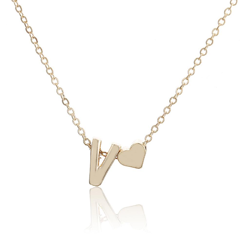 Women Fashion Simple Design Heart Shape 26 Letter Pendant Necklace Jewelry