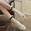 Women's Cubic Ribbon Decorated Cotton Red Knee Socks