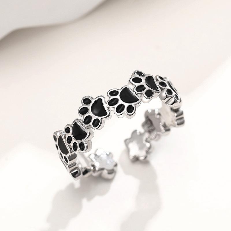 Cute Cat Claw Ring Woman, Oil-Dripping Paw Print Fashion Ring, Sweet Daily Wear Jewelry