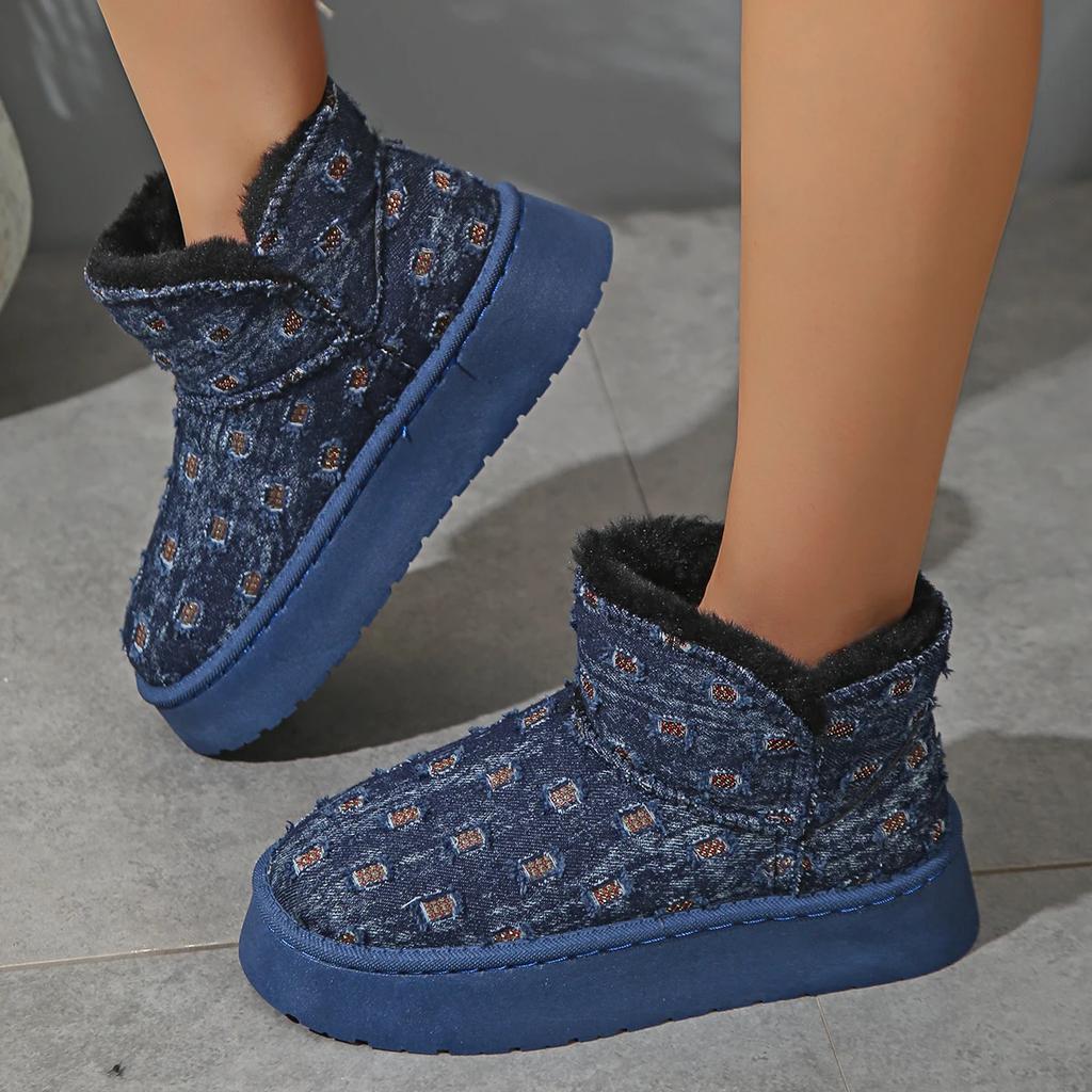 Hot Cotton Shoes Women's Winter Snow Boots New Korean Version 4.5 Cm Thick Bottom Versatile Fleece-lined Warm Short Boots Botas