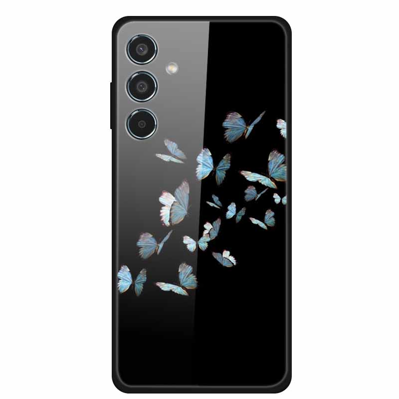 Glass Cellphone Case For Samsung Galaxy M35 Hard Plastic Back Cover For Samsung M 35 Flowers Painted Cases Fundas Shell Shield