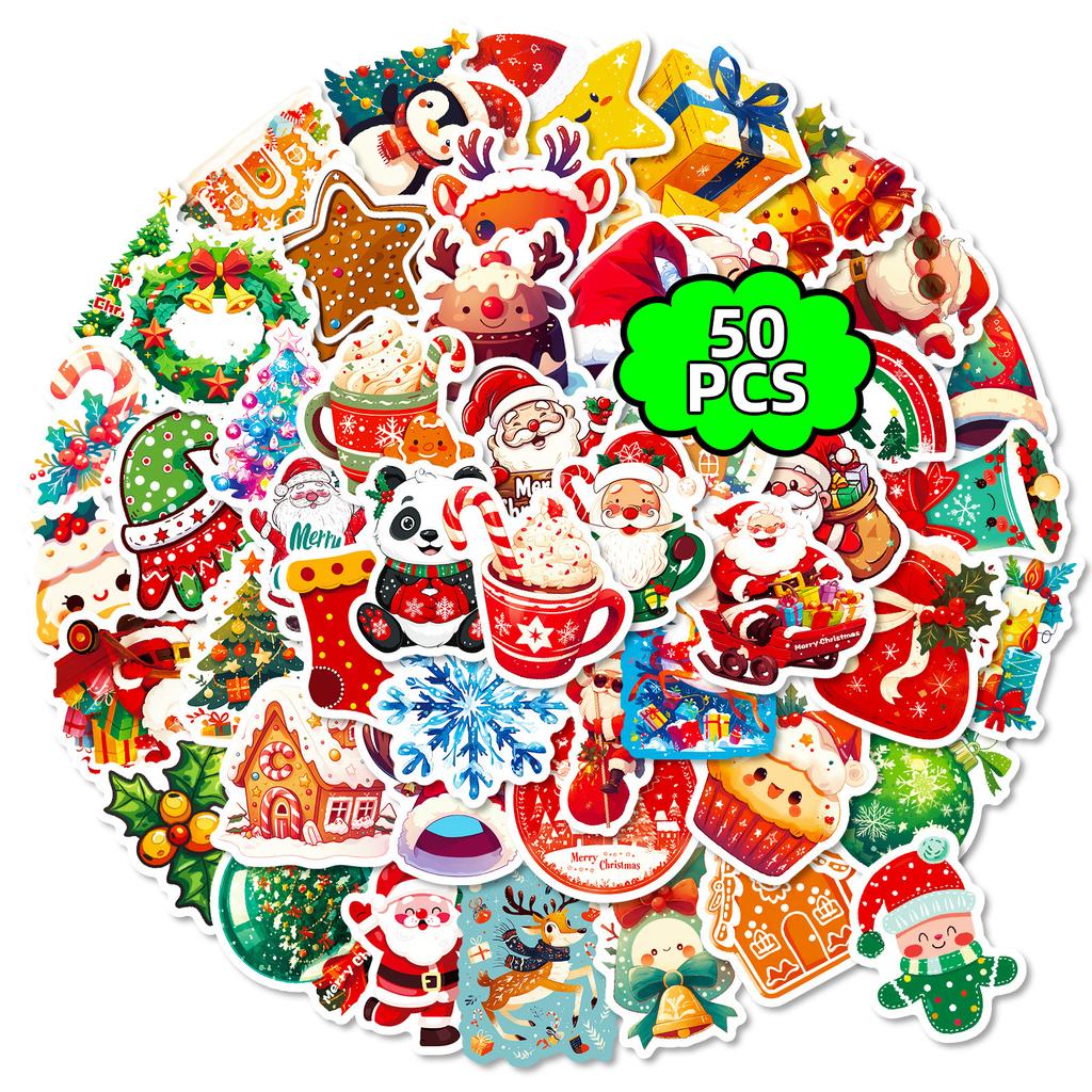 50 Christmas Day Cartoon Graffiti Stickers Christmas Hat Elk Diy Decorative Luggage Notebook Stickers