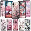 Kersenbloesemboom Telefoonhoesje Voor Samsung Galaxy S25 S24 S23 FE S22 Ultra S20 S21 5G S10 Plus S10E Zachte Zwarte Cover