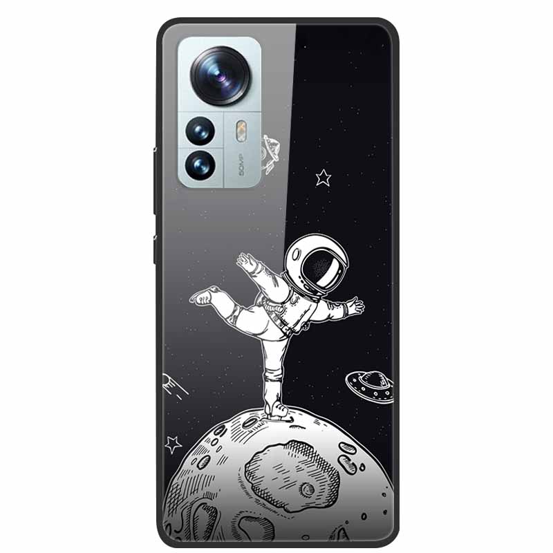 Luxus Hülle für Xiaomi 12T Pro Blumen Gehärtetes Glas Hülle für Xiaomi 12T TPU Stoßfänger Xiaomi 12 T Harte Schwarze Hülle Bunte Capa
