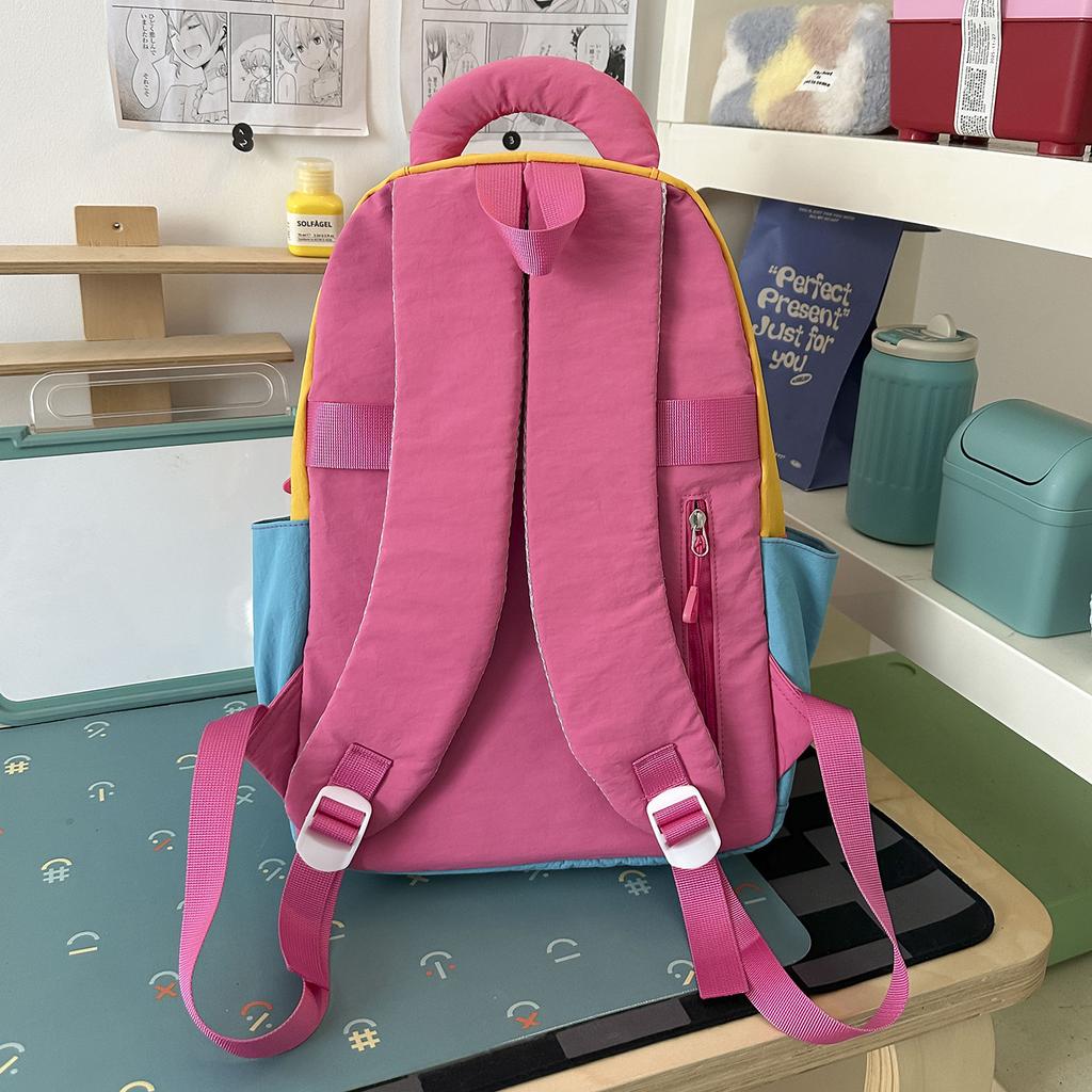 Schoolbag Vibrant Colorful Contrast Color Splicing School Bag Junior High School Student High Saturation Multi-layer Storage Campus Commuter Versatile