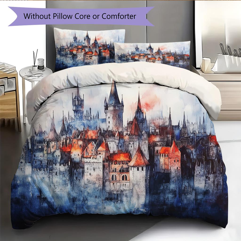 Sky Castle Pattern Bedding Quilt Set  Home Decoration  Gift (1 * Duvet Cover + 2 * Pillowcase  Without Core)