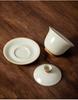 High-End Large Ru Kiln Ceramic Gongfu Tea Set: Three-Piece Lid, Bowl, and Cup.