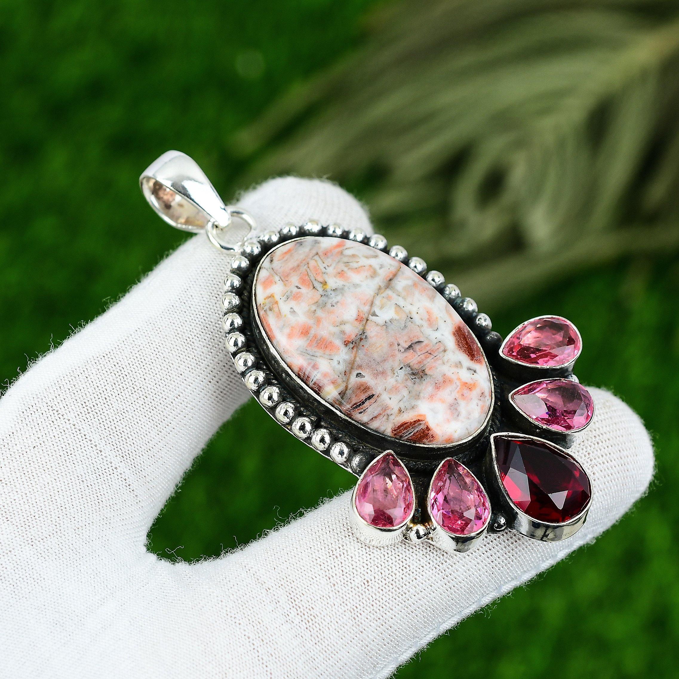 

Gift For Women Pendant 925 Sterling Silver Natural Rainbow Jasper Gemstone