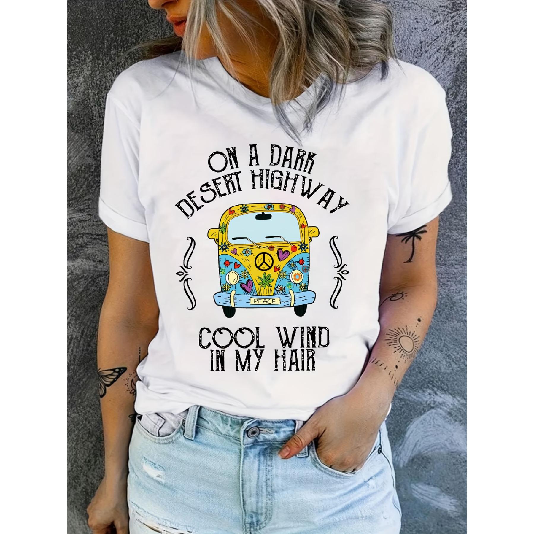 

Футболка с хиппи-принтом, повседневный топ с коротким рукавом и круглым вырезом для лета и весны S белый