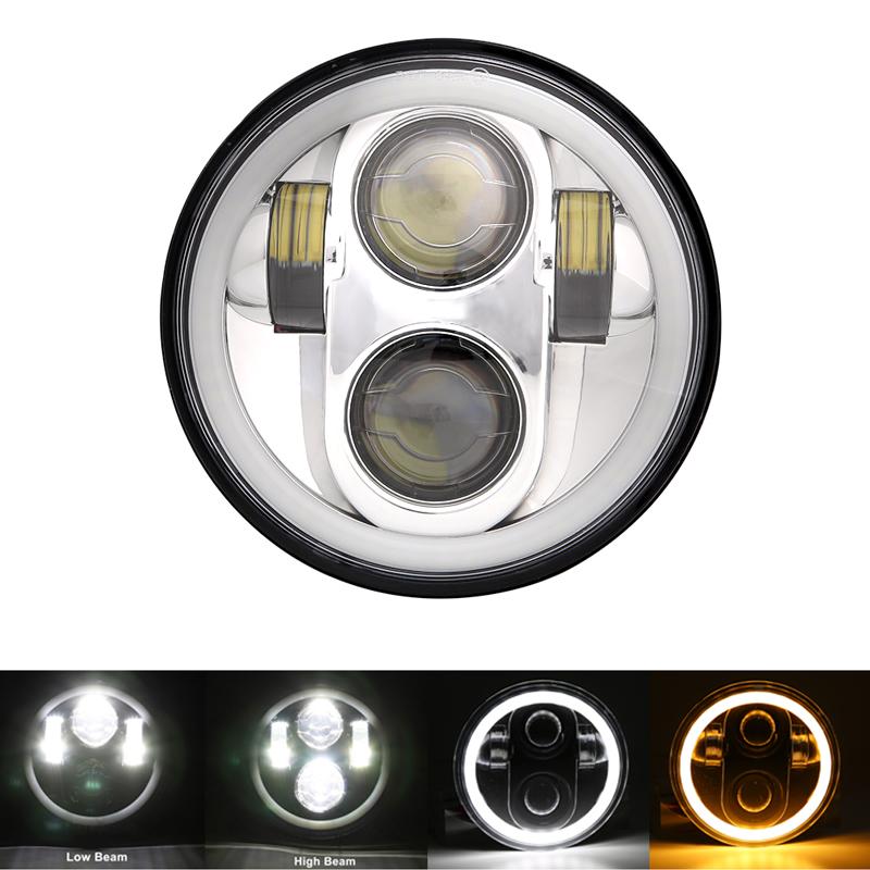 5.75" Angel Eye DRL Parts Led Moto Headlight Sportster 1200 72 48 883 Projector LED Chrome Round Headlamp