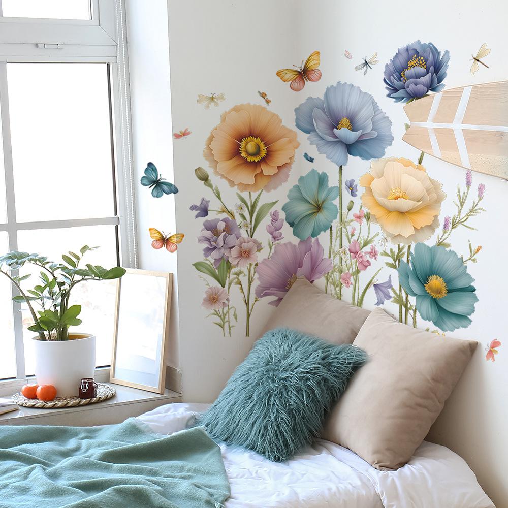 Färgglada Blommor Sovrum, Vardagsrum, Entréhall, TV-bakgrund, Dekorativa Väggklistermärken