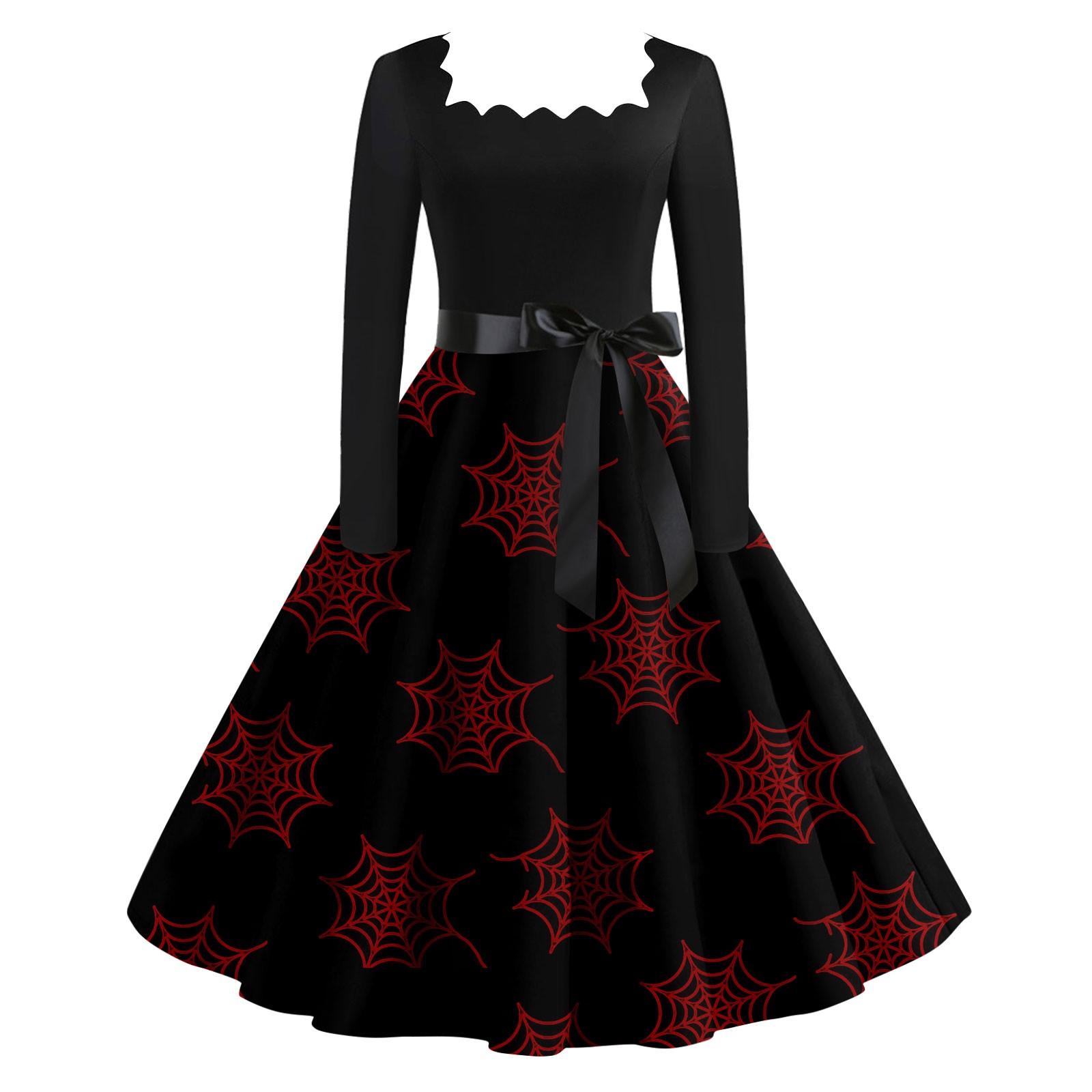 

Женское повседневное модное винтажное платье с длинным рукавом и принтом на Хэллоуин S