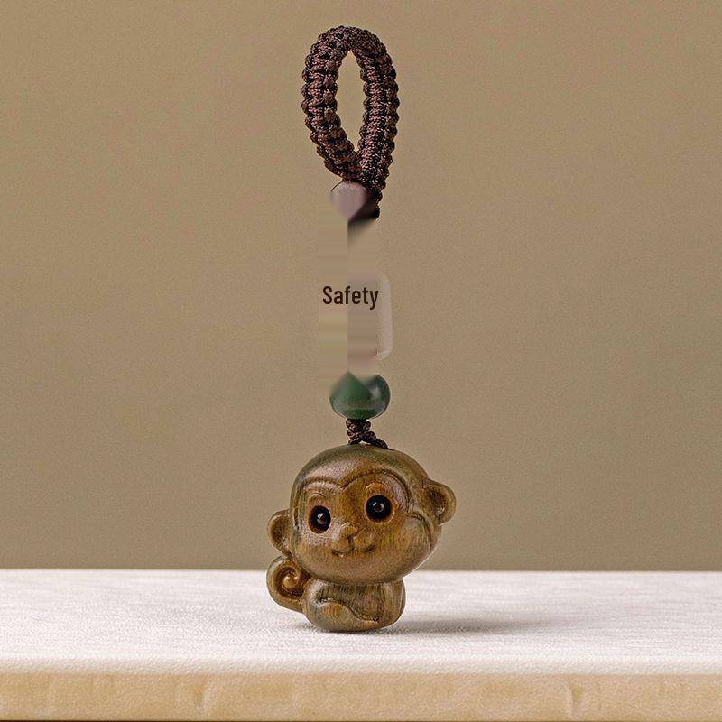 Sandalwood Zodiac Monkey Keychain Pendant for Men & Women, Retro Hanging Ornament