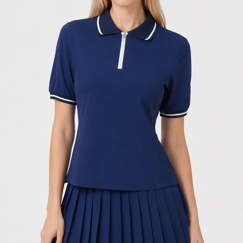 Womens Athletic Short Sleeve Polo Shirt With Zipper Collar Breathable Nylon Spandex Yoga Golf Tennis Top