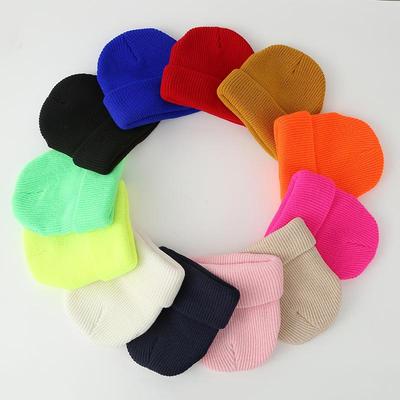 Jednolity kolorowa dzianinowa czapka beanie z podwójnej warstwy wełny - Outdoorowa ciepła czapka wciągana