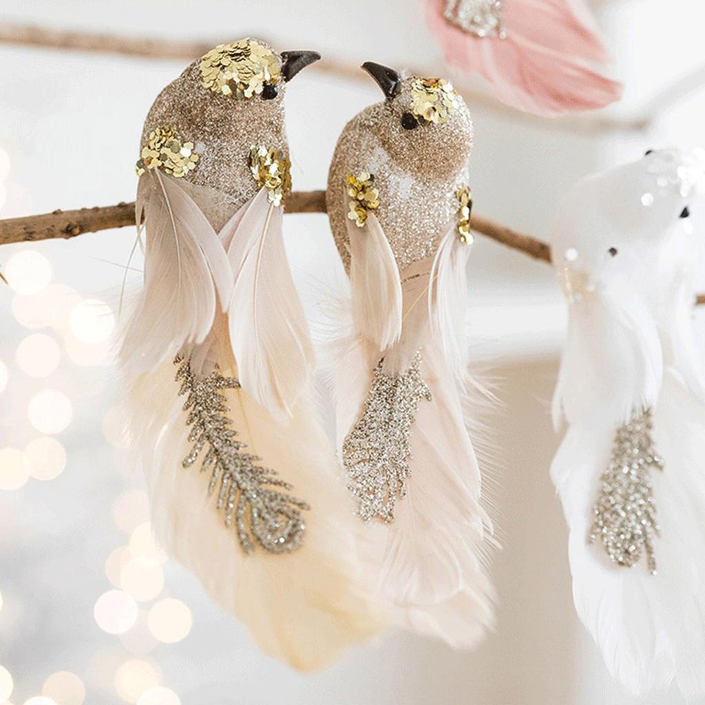 2Pieces Festive Feathered Bird Hangings Decorative Feather Birds Hangings Ornament in Festival Shade for Decors