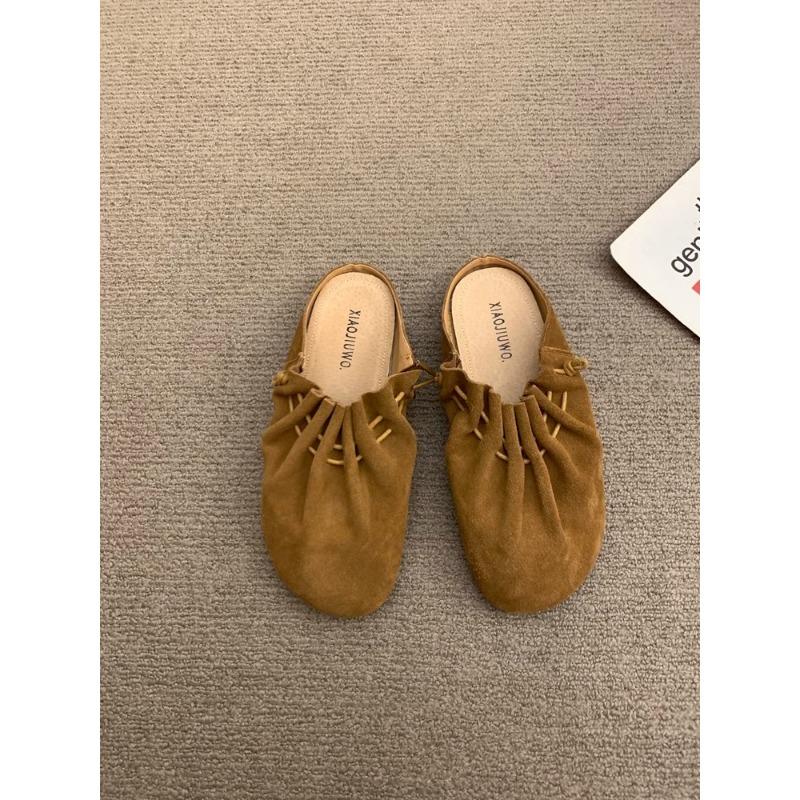 

Summer women s half-drag bag head folds new retro fashion versatile one-pedal lazy bag head drag 35 коричневый