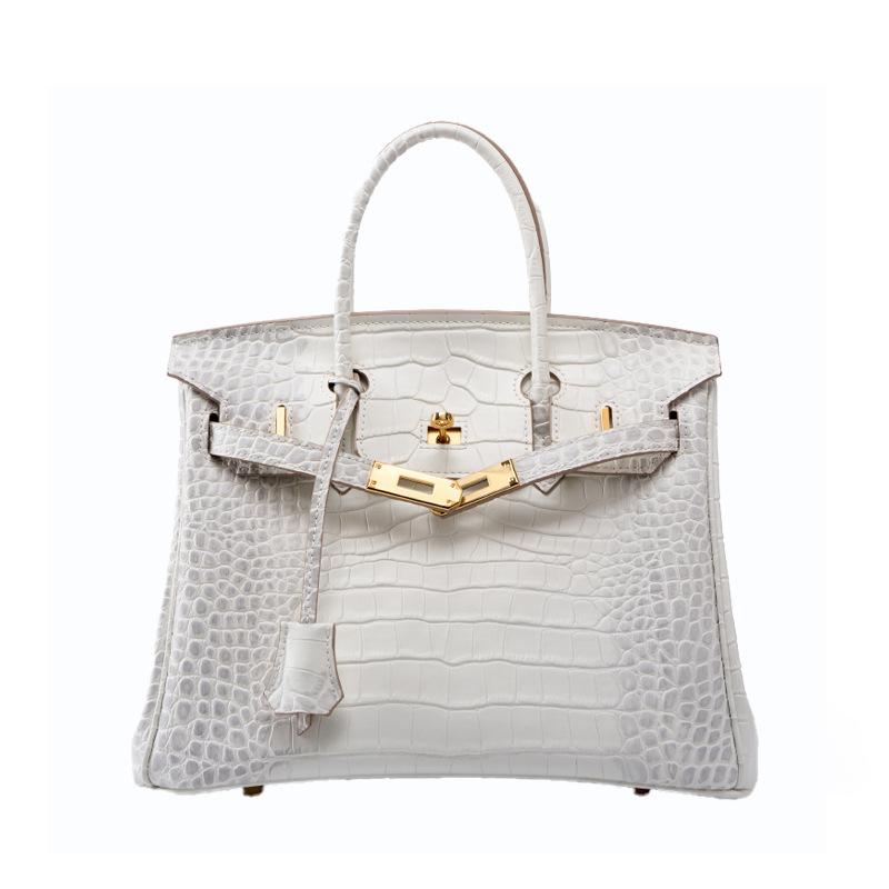 Borsa in pelle di vacchetta di primo strato con motivo coccodrillo bianco, borsa a tracolla di alta gamma, borsa a mano da donna grande in pelle per pendolari