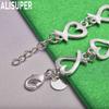 925 Sterling Silver Antique Heart-Shaped Side Chain Romantic Bracelet Gift Jewelry