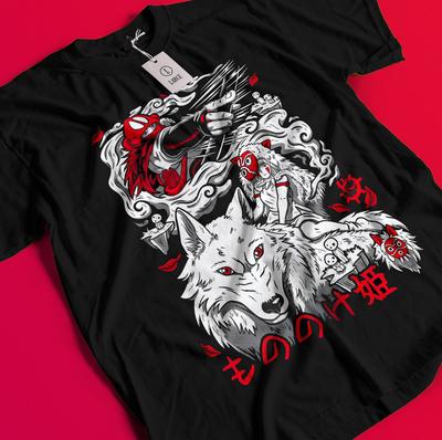Prinzessin Mononoke T-Shirt Hayao Miyazaki Studio Ghibli Geschenk Schwarzes Shirt Alle Größen AA97